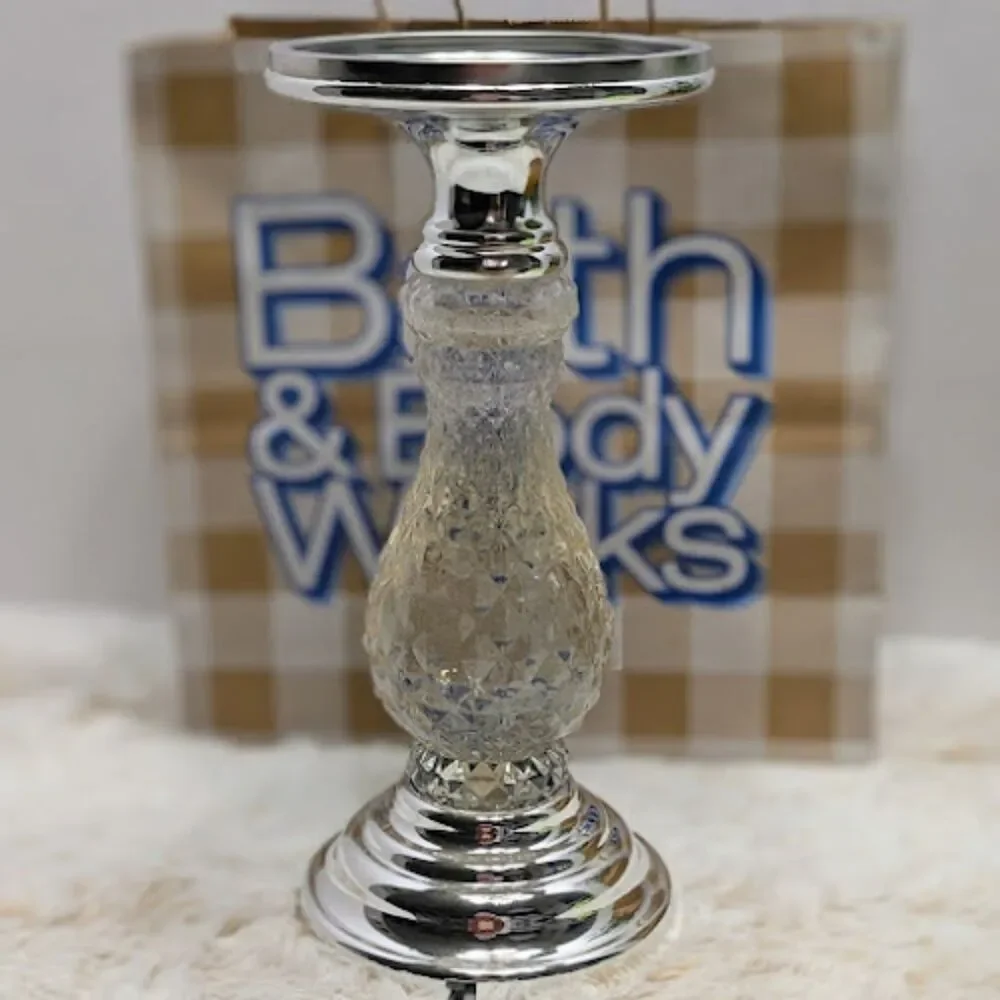 Bath & Body Works Silver LED Swirling Glitter Pedestal 3 Wick Candle Holder - Picture 4 of 7